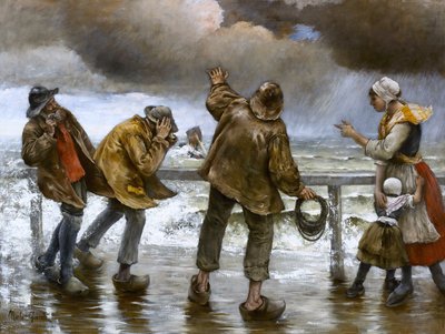 Villageois sur le quai pendant une tempête - Norbert Goeneutte